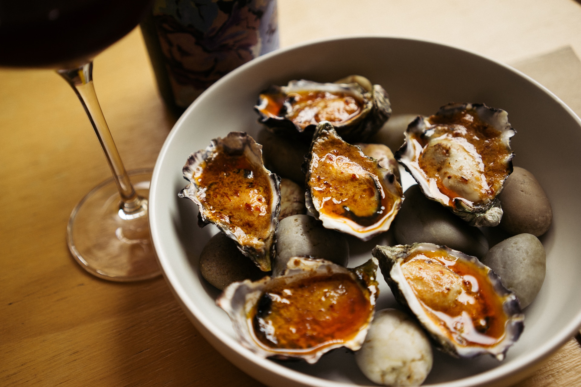 Grilled bourbon chipotle oysters